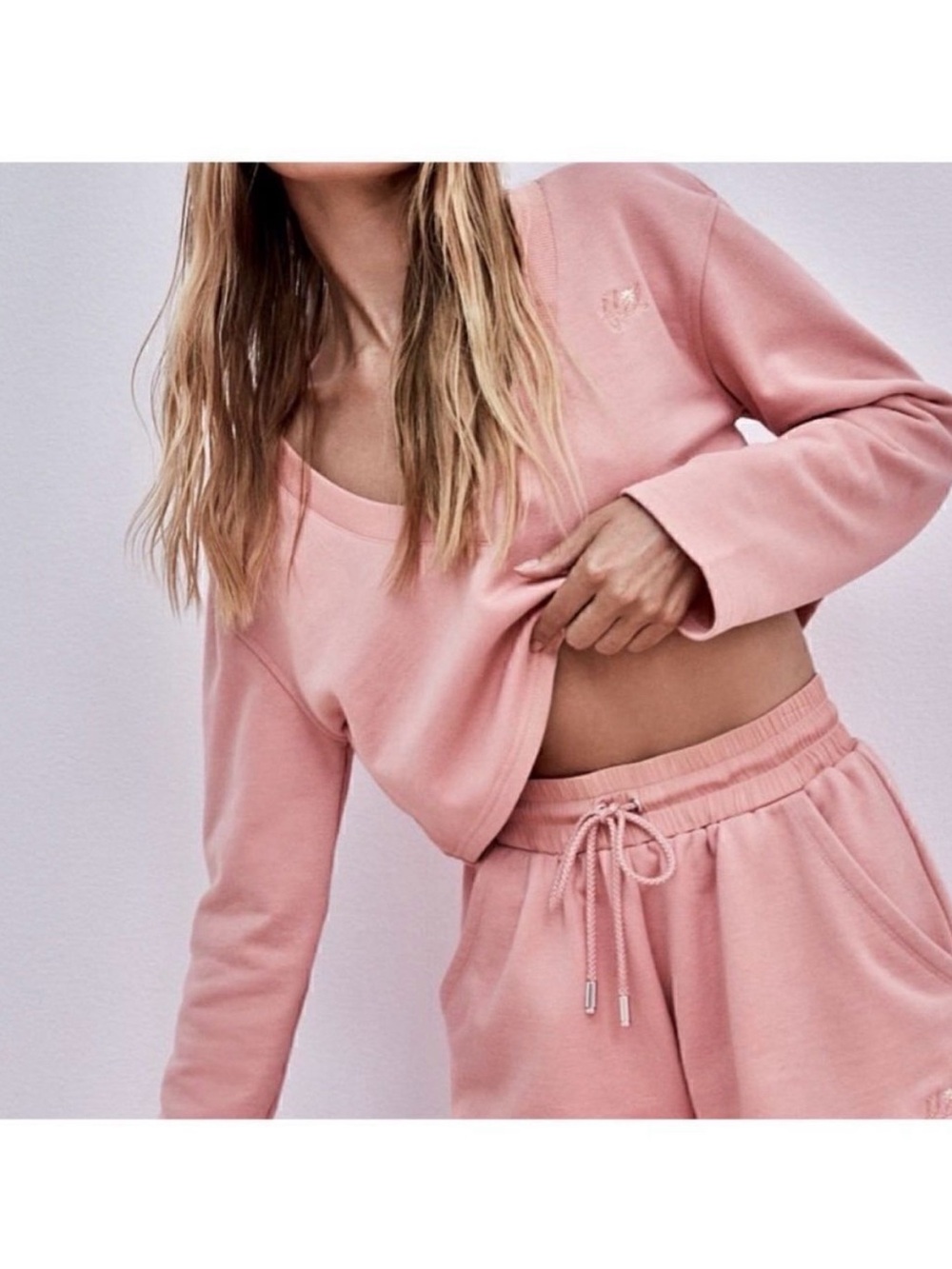 For Love & Lemons X Victoria’s Secret Morgan Cropped Logo Sweatshirt Blush Pink